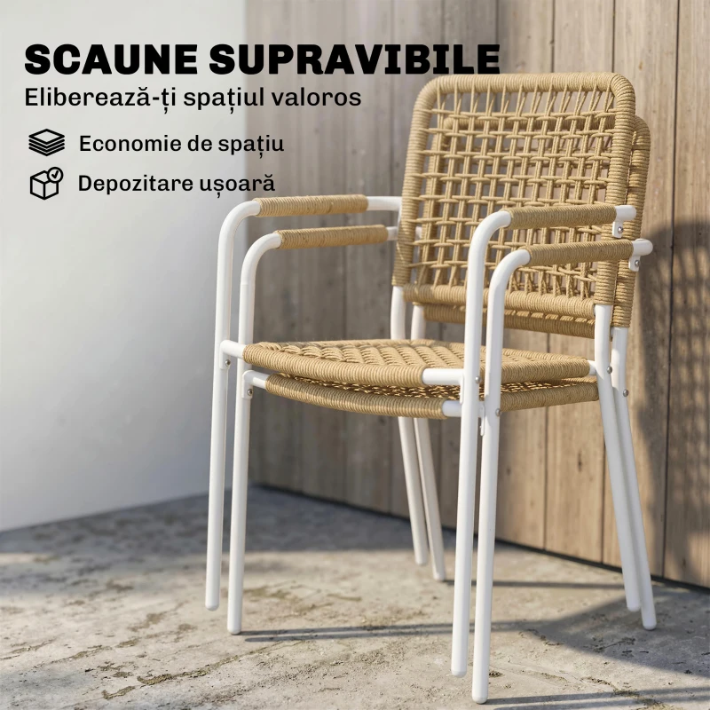 Outsunny Set de 2 Scaune de Grădină Stivuibile din Ratan pentru Terasă, Galben