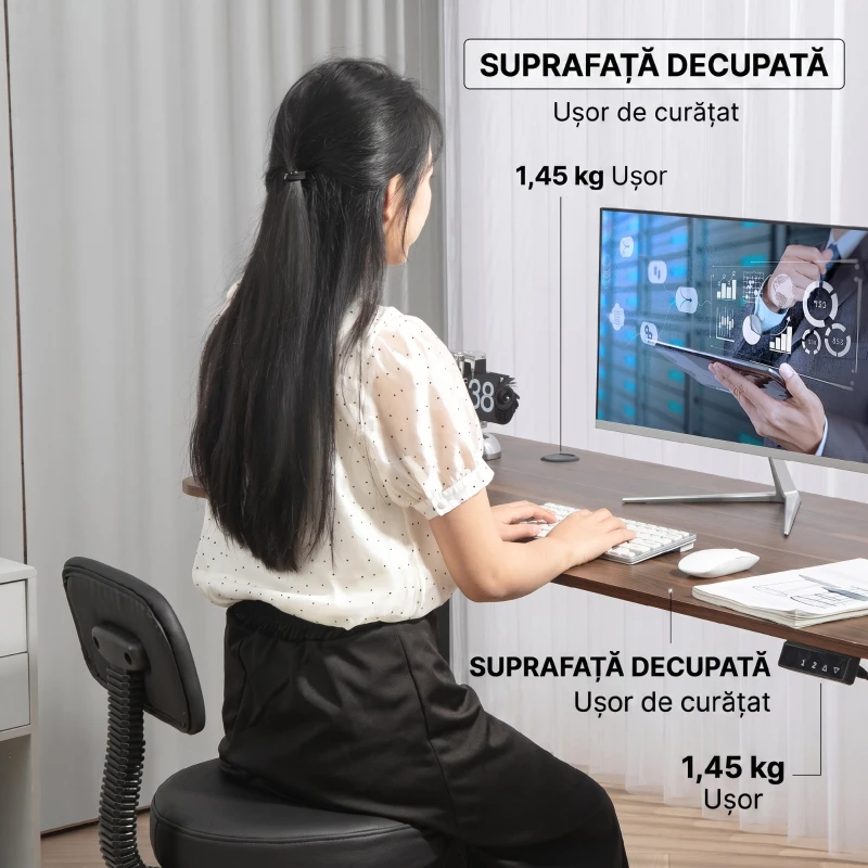 HOMCOM Scaun rotativ cu înălțime reglabilă și suport pentru picioare, din oțel, piele ecologică și spumă, 52x52x78-92 cm, negru