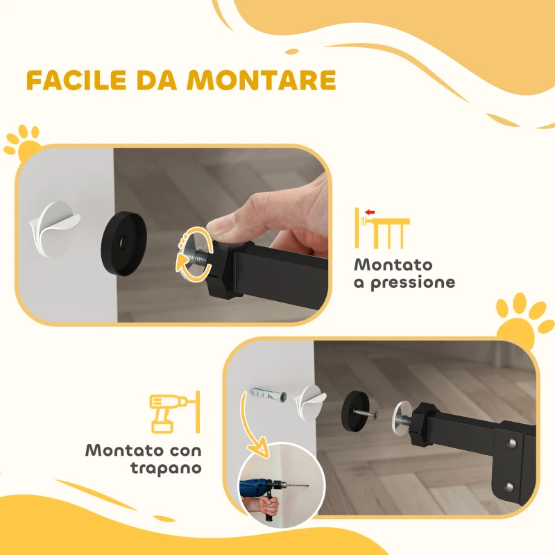 PawHut Cancellino per Cani Regolabile Alto con Porta Piccola e Chiusura Automatica, 74-80x104cm, Nero