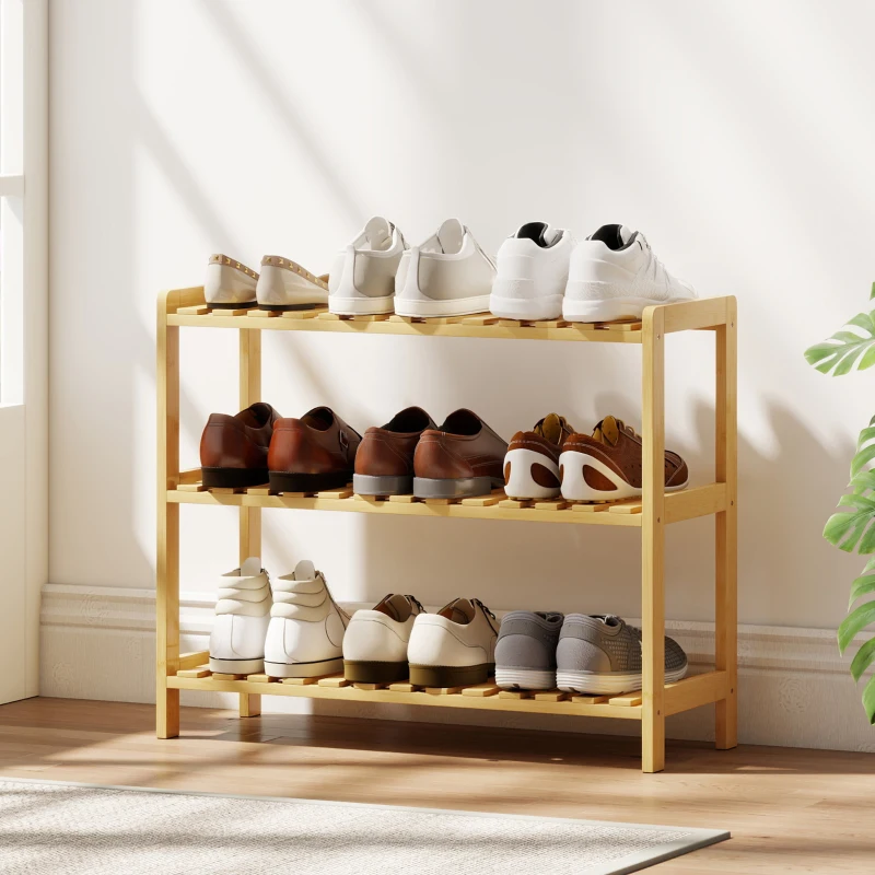 HOMCOM Zapatero de Bambú de 3 Niveles Estantería de Zapatos para 9 Pares para Recibidor Pasillo 70x26x57,5 cm Natural