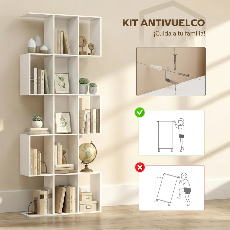 HOMCOM Librería en Forma de S de 5 Niveles para Salón Dormitorio Estudio Oficina 80x24x200 cm Blanco