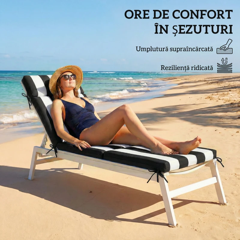 Outsunny Set de 2 Perne Șezlong Hidrofuge, 183x54cm, Alb,Negru