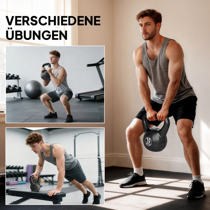 HOMCOM Kettlebell Kugelhantel 10 kg Gewicht-Hantel mit Sand befüllt für Anfänger Schwarz