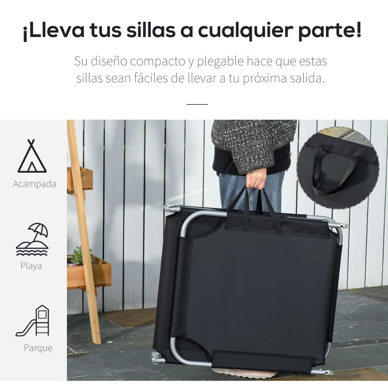 Outsunny Tumbona Jardín Exterior Plegable con Respaldo Ajustable en 5 Posiciones Carga 120 kg para Terraza 187x55x24 cm Negro