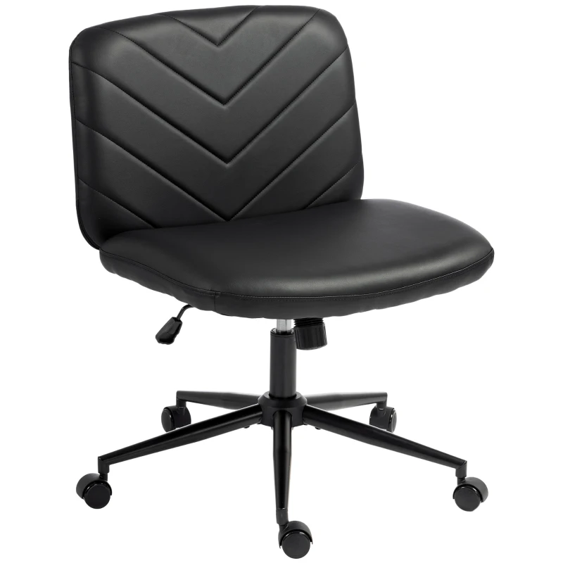 HOMCOM Home Office Desk Chair Height Adjustable Swivel Chair Cross Legged Wide Seat Swivel Wheels Black