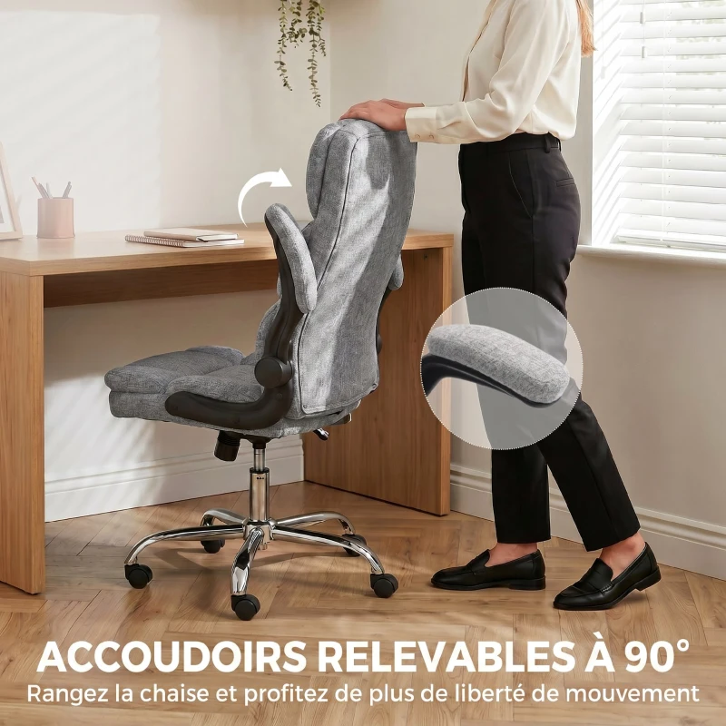 HOMCOM Fauteuil de bureau massant et chauffant, chaise de bureau ergonomique avec hauteur réglable, fonction à bascule, gris