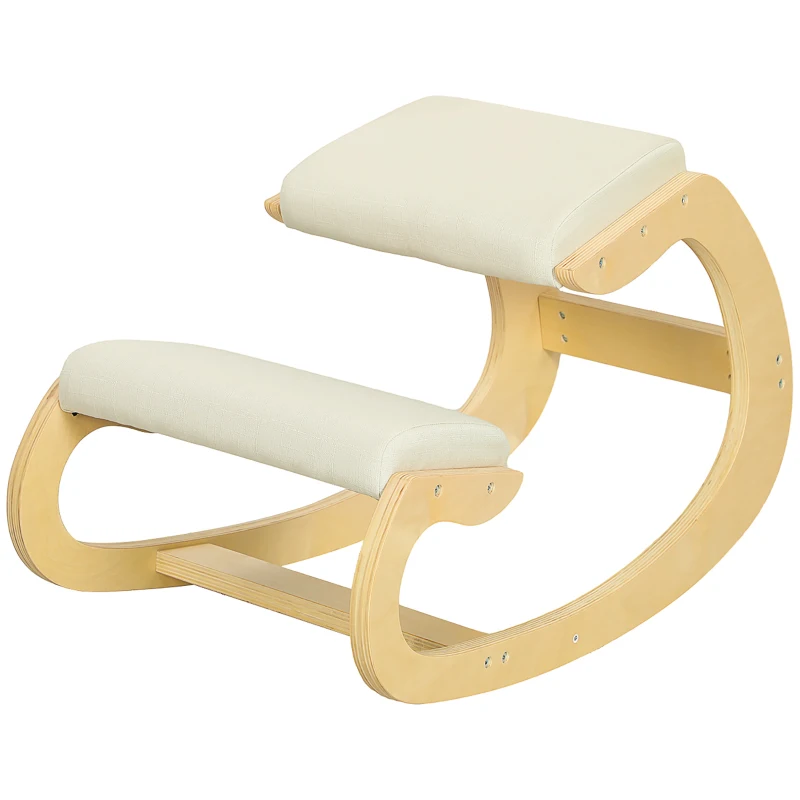 HOMCOM Ergonomischer, schaukelnder Kniehocker für Homeoffice, zur Verbesserung der Körperhaltung, Creme(m-11)