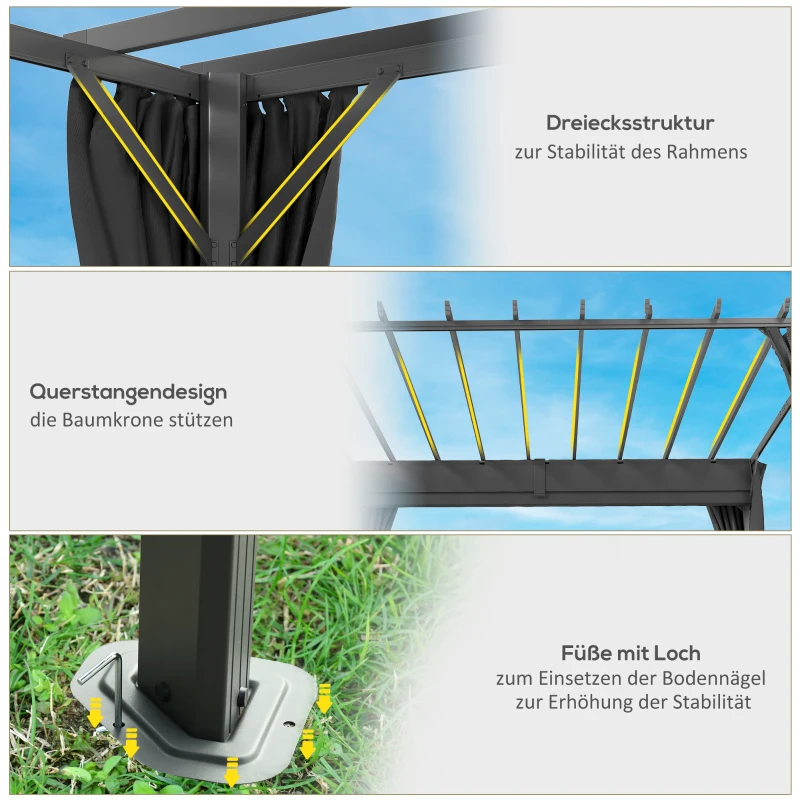 Outsunny Pergola ca. 3,6x3 m Garten Pavillon Terrassenüberdachung aus Aluminium Gartenpavillon mit verstellbares Dach Dunkelgrau