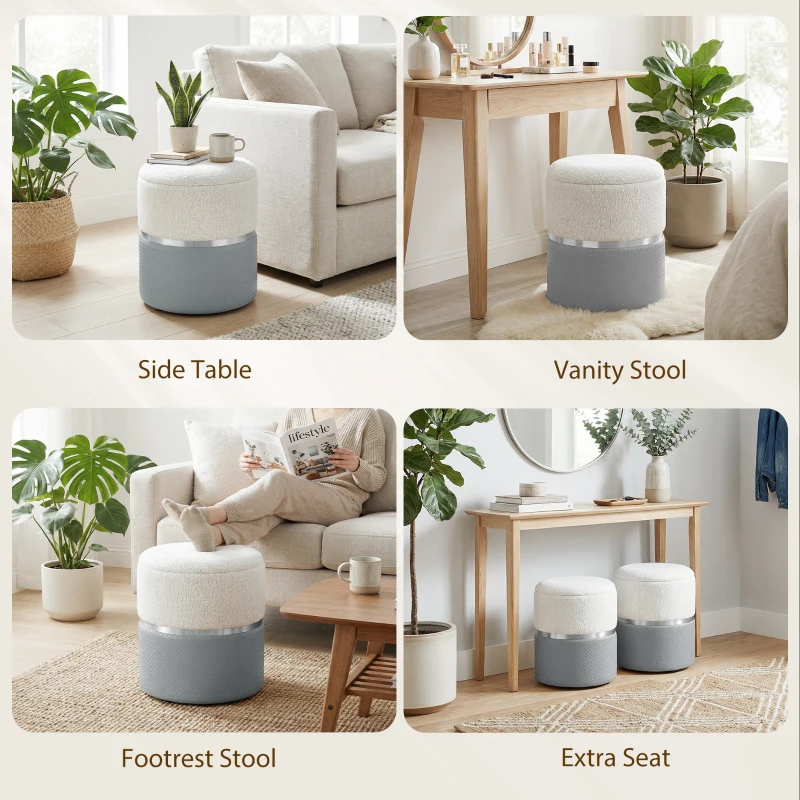 HOMCOM Nesting Round Ottoman with Storage Set of 2 - Cream/Grey