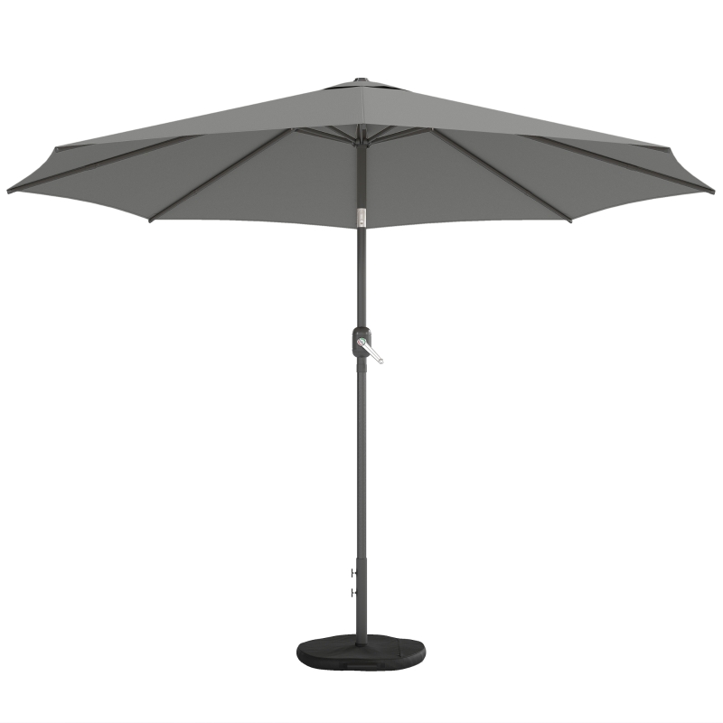 Outsunny Ombrellone Rotondo Inclinabile 3x3 m con Manovella, in Metallo e Poliestere, Grigio Scuro