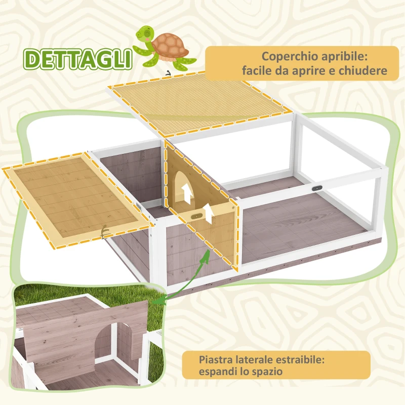 PawHut Casa per Tartarughe di Terra in Legno di Abete con Pannello Apribile e 2 Spazi Separati, Marrone Chiaro