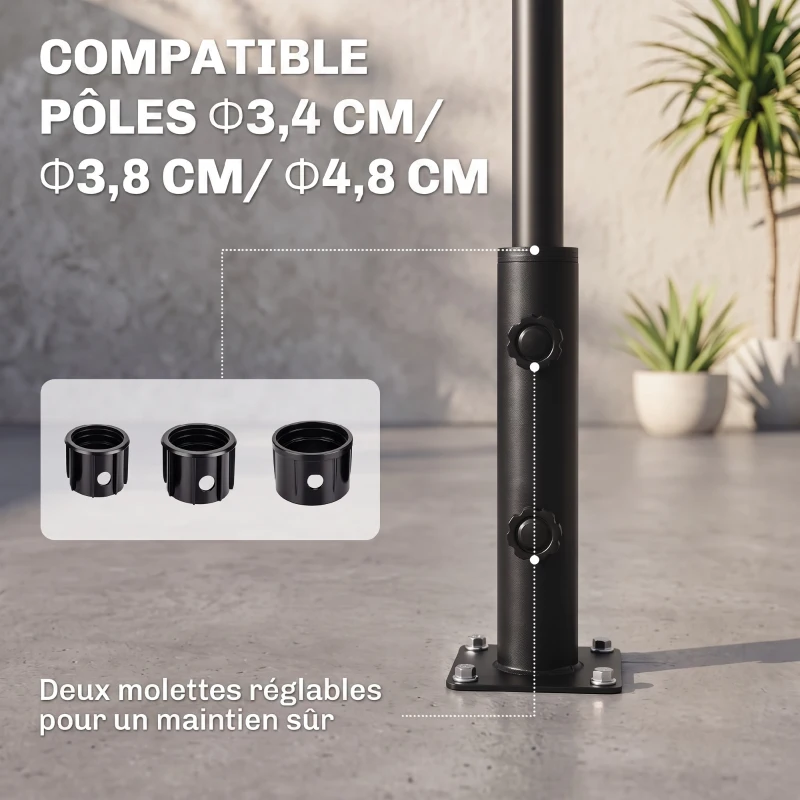 Outsunny Pied de parasol, tube de parasol réglable en métal pour mât de Ø 34, 38 et 48 mm, noir