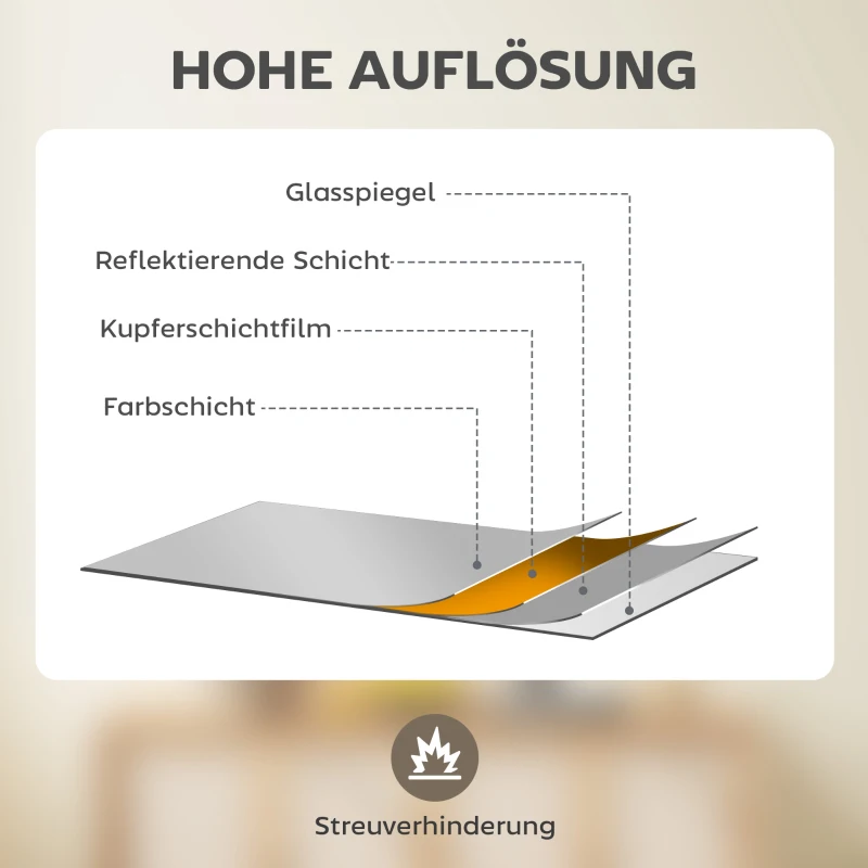 HOMCOM Wandspiegel, dekorativer Spiegel mit Metallrahmen, goldene Streifen, Mehrschichtglas, 50B x 2T x 70H cm