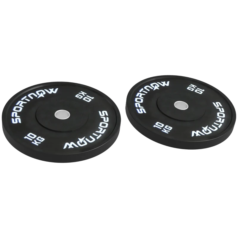 SPORTNOW Discos Pesas Olímpicos 2x10 kg Agujero Ø50 mm de Goma para Barras y Mancuernas para Casa y Gimnasio Negro