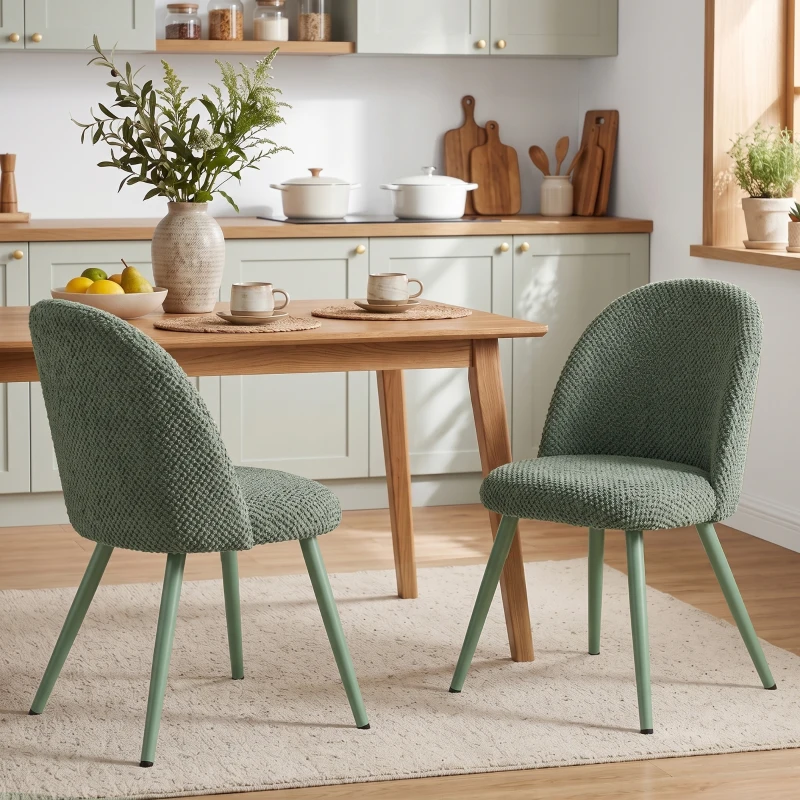 HOMCOM Juego de 2 Sillas de Comedor de Terciopelo con Asiento Acolchado Verde Oscuro