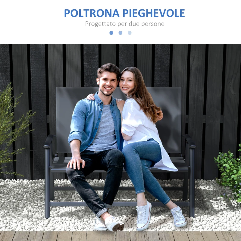 Outsunny Sedia Pieghevole a 2 Posti con Seduta Traspirante, in Acciaio e Tessuto a Rete, 118x65x96 cm, Grigio