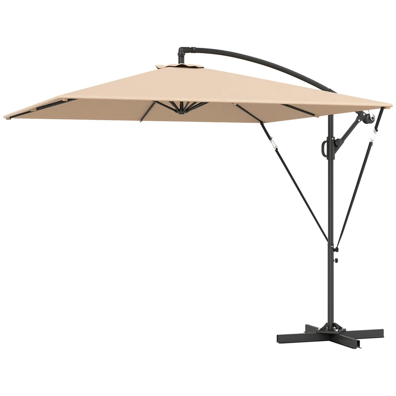 Outsunny Umbrelă Suspendată 2.5x2.5 m cu Acoperire, Corzi Antivânt, Bază în Cruce și Manivelă, Umbrelă de Grădină Inclinabilă și Rotativă 360° din Metal și Poliester 180 g/m², UV50+, Gri