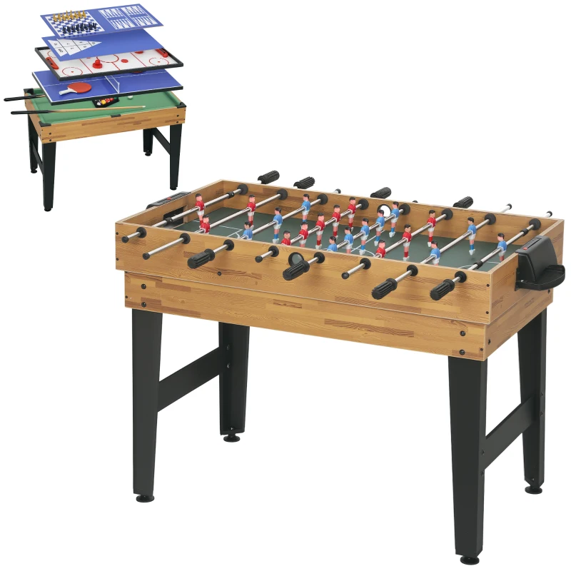 SPORTNOW 13-in-1 Spieletisch, Tischfußball, Schach, Billard, Tischtennis und mehr, MDF, Kunststoff, Walnuss