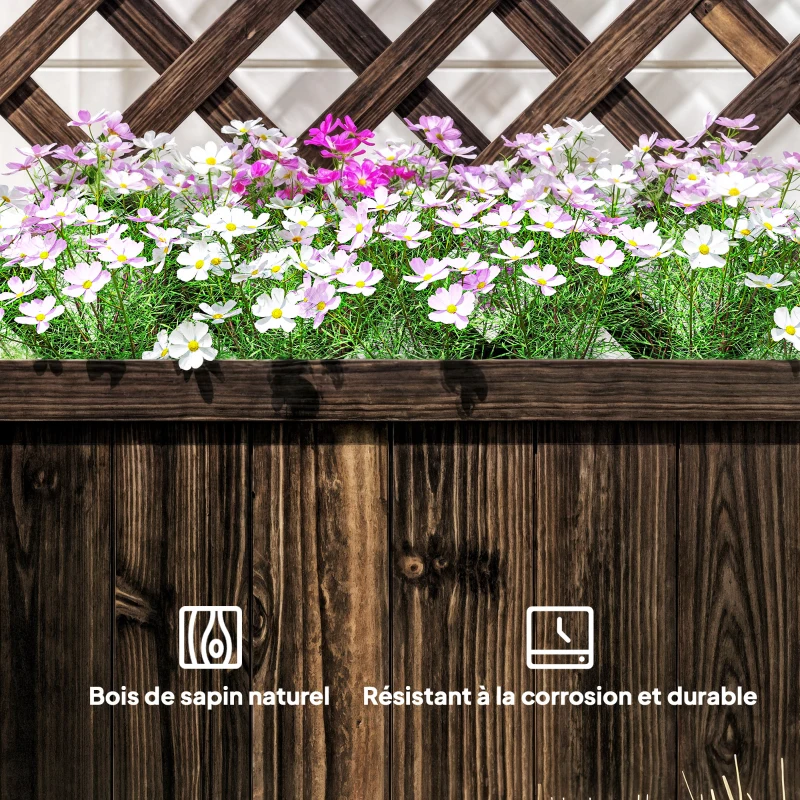 Outsunny Jardinière d'Extérieur avec Épaulière à Grille pour Plantes Grimpantes et Vase, Jardinière en Bois de Sapin Durable, 72,5 x 31,5 x 149,5 cm, Carbonisée