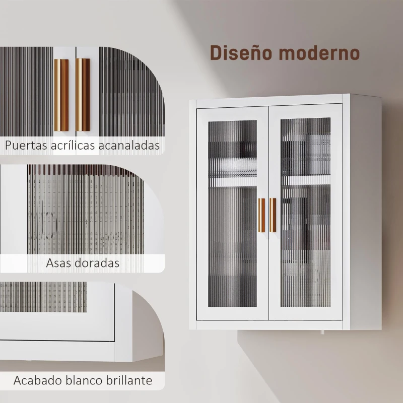 HOMCOM Armario de Baño de Pared Mueble de Baño Colgante Moderno con Estante Ajustable Puertas de Acrílico Blanco