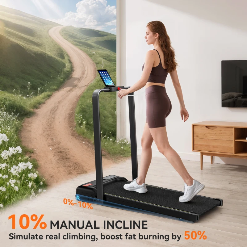 SPORTNOW Folding Treadmill Walking Pad, 2HP Portable Under Desk Treadmill with Handle, Running Jogging Walking Machine