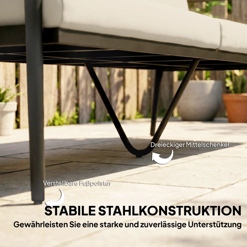 Outsunny Gartensofa 3-Sitzer Rattan Loungesofa mit abnehmbar Kissen Holzoptik-Armlehnen Stahlrahmen Khaki