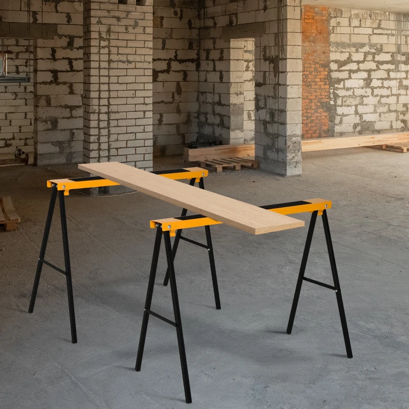 HOMCOM Set de 2 Capre Pliabile din Metal cu Suprafață Antiderapantă din EVA pentru Lucrări de Tăiere, Capră pentru Lemn, Capacitate Maximă 125 kg, Portocaliu Negru