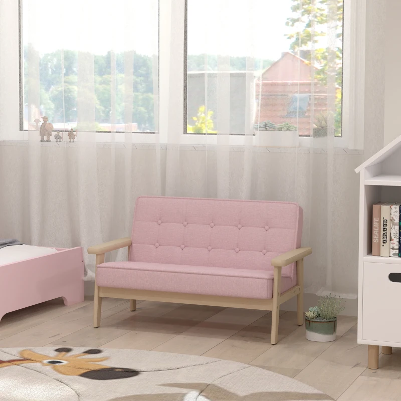 AIYAPLAY Poltrona infantil, sofá infantil com estrutura de madeira, aparência aveludada, estofado, para crianças de 3-15 anos Rosa