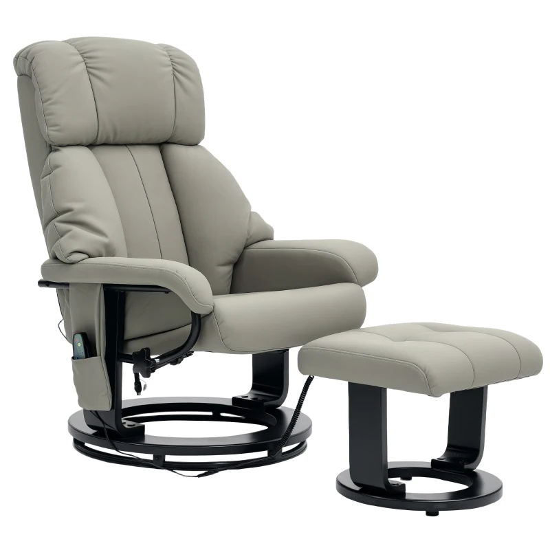 HOMCOM Poltrona Relax com Função de Massagem Poltrona para TV com Bolso Lateral Couro Sintético Cinza