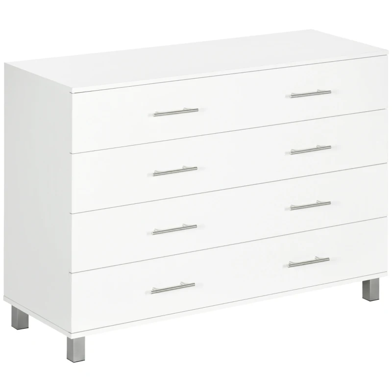 HOMCOM Cómoda con 4 Cajones de Dormitorio con Patas Cajonera de Estilo Moderno para Salón Entrada 112x38,2x81 cm Blanco