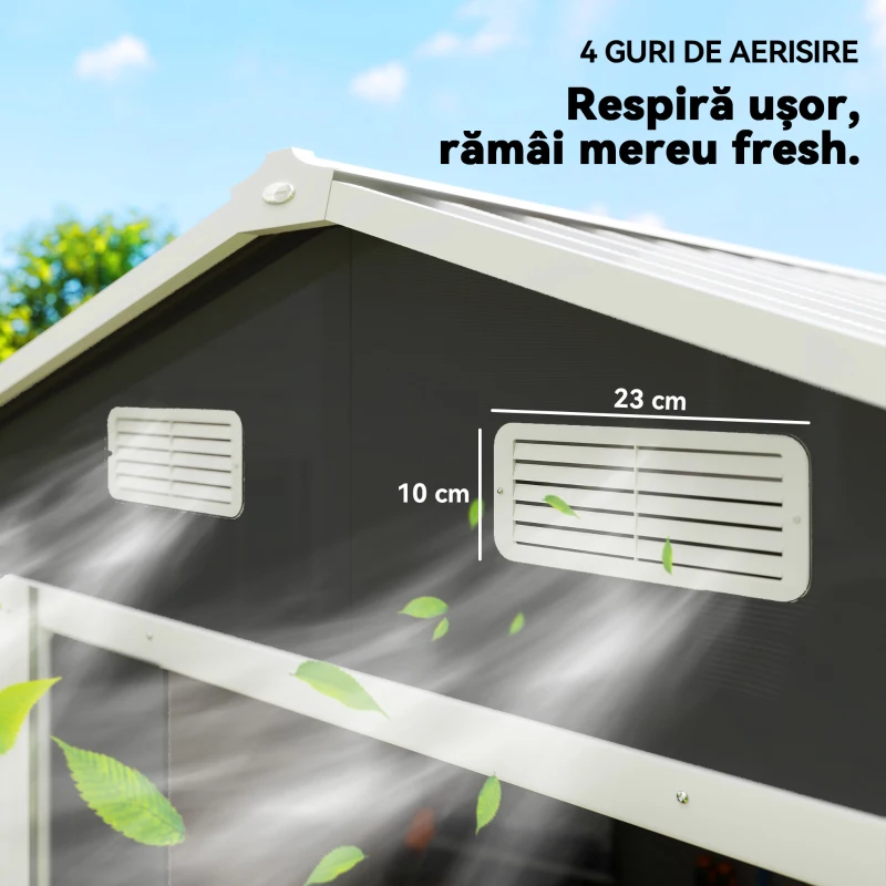 Outsunny Magazie pentru Unelte cu Uși Glisante și 4 Orificii de Aerisire, din Oțel și Polipropilenă, 196x236x208 cm, Gri Închis