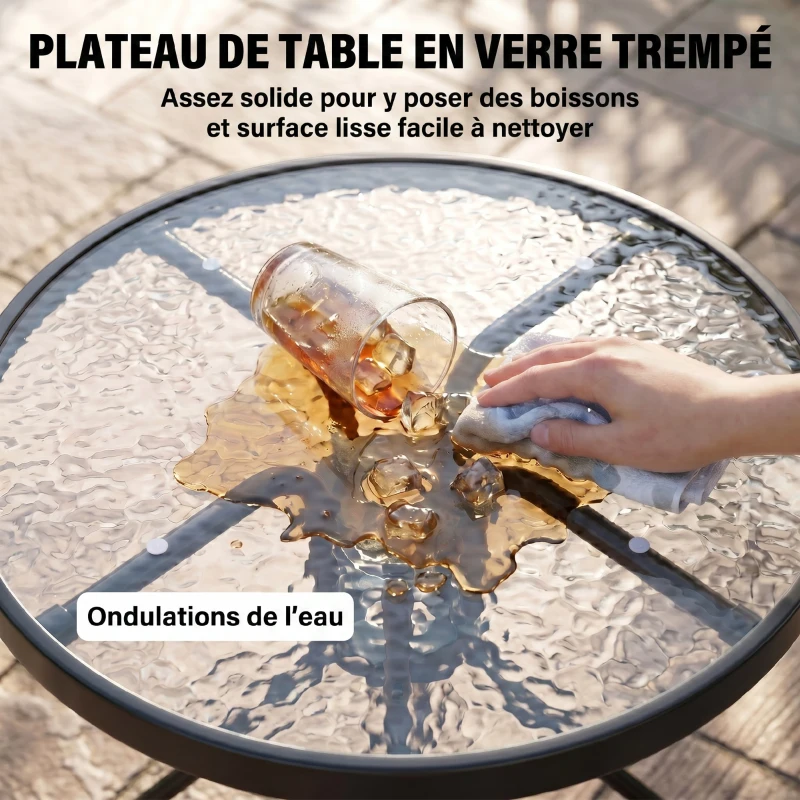 Outsunny Tavolino con 2 Sedie Set Mobili 3pz Pieghevole Regolabile Esterno Textilene Marrone