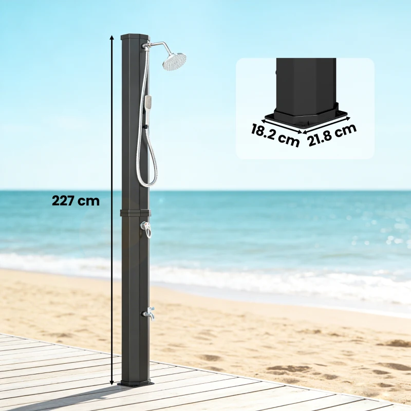 Outsunny Duș Solar 60L, Duș de Grădină Exterior cu 2 Capete de Duș Încălzit, Negru