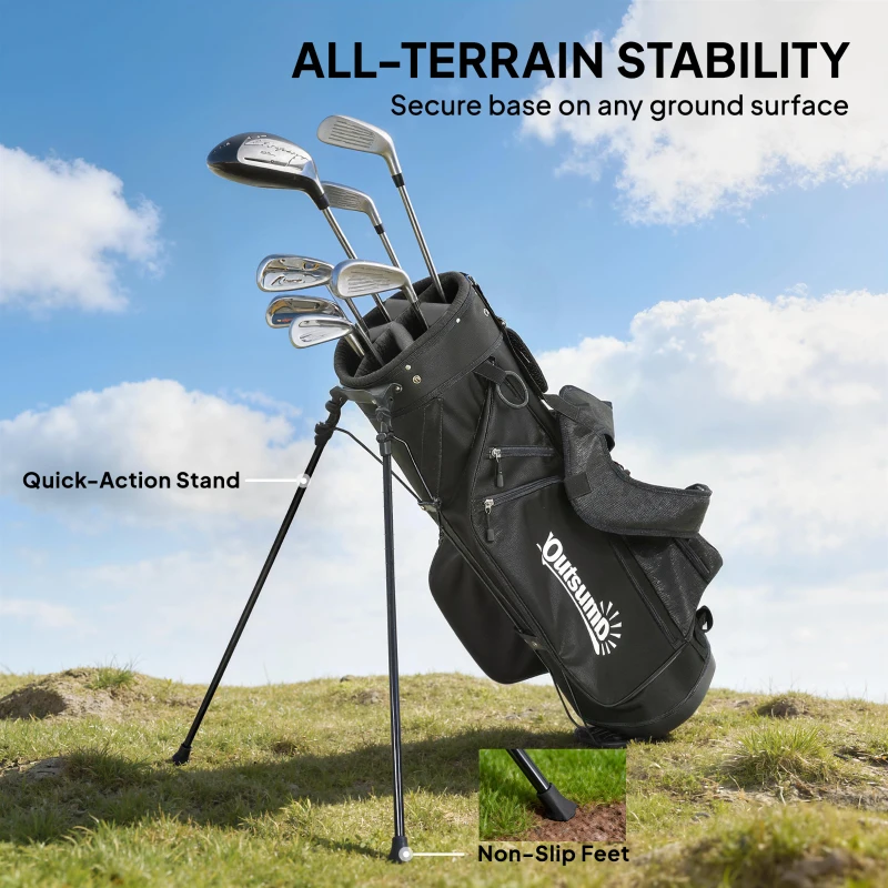 Outsunny Golf Stand Bag 6 Way Full-Length Dividers, Waterproof Golf Bag with 5 Pockets, Grey