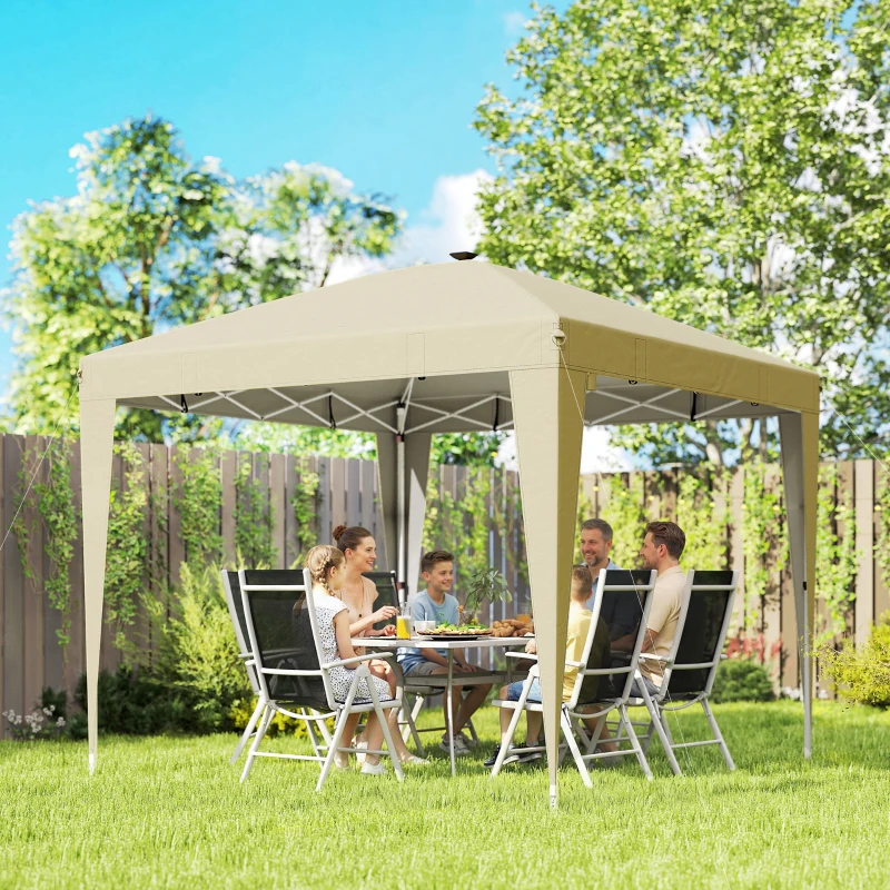 Outsunny Tonnelle de jardin 3 x 3 m avec éclairage pop up tente pliante réglable en hauteur télécommande sac de transport crème