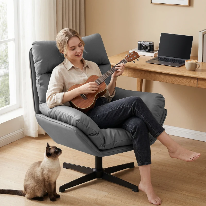 HOMCOM Accent Chair with 360 Swivel Armchair for Living Room with Padded Cushion Dark Grey
