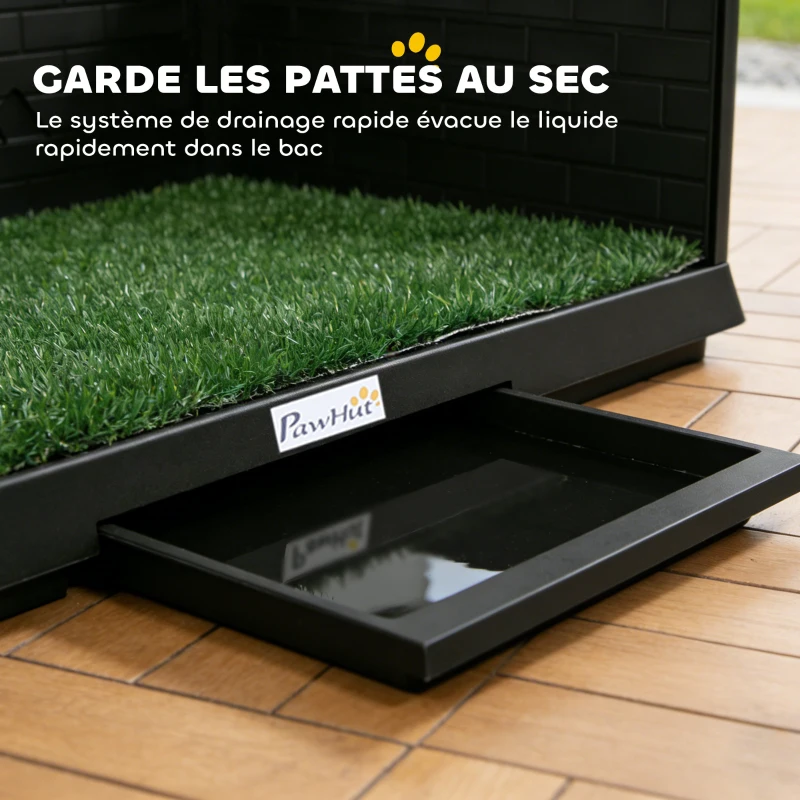PawHut Toilette pour Chien avec Gazon Artificiel, Parois Hautes et Plateau Coulissant, Système de Drainage, 75x51x36,5cm, Noir