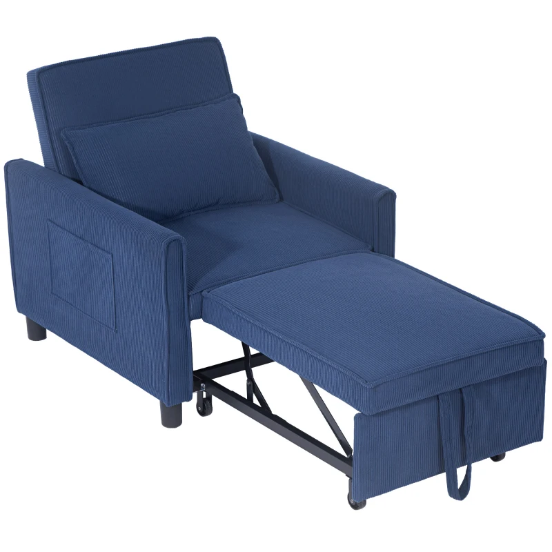 HOMCOM Schlafsessel, verstellbar, 3 Positionen, Cordbezug, bis 120 kg, Blau