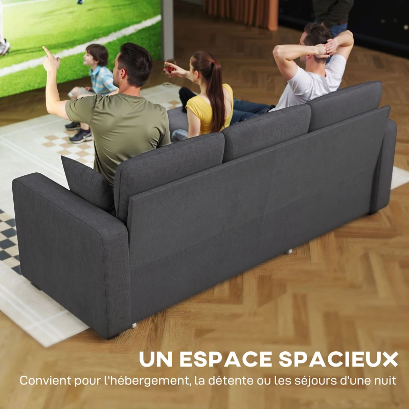 HOMCOM Canapé d'angle convertible en velours côtelé, canapé-lit 3 places avec rangement caché, coussins, 205x135x76cm, gris