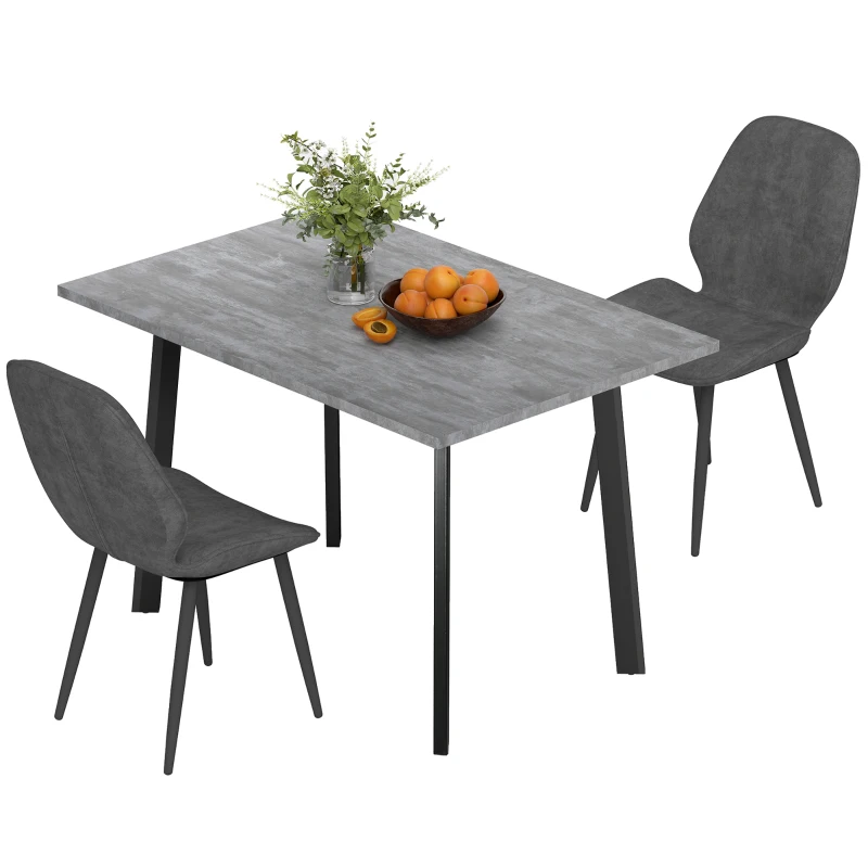 HOMCOM Dining Set, Kitchen Table with 2 Velvet Upholstered Chairs, Dark Grey