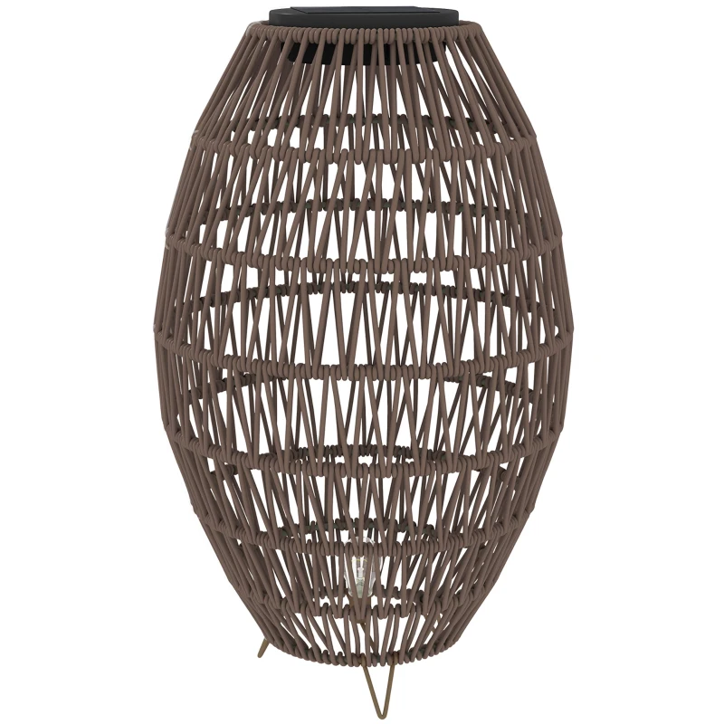 Outsunny Rattan Solar Lamp, Garden Solar Lantern with Auto On/Off Light, IP44 Waterproof, Decorative Outdoor Rattan Lamp for Porch, Pathway, Dark Brown