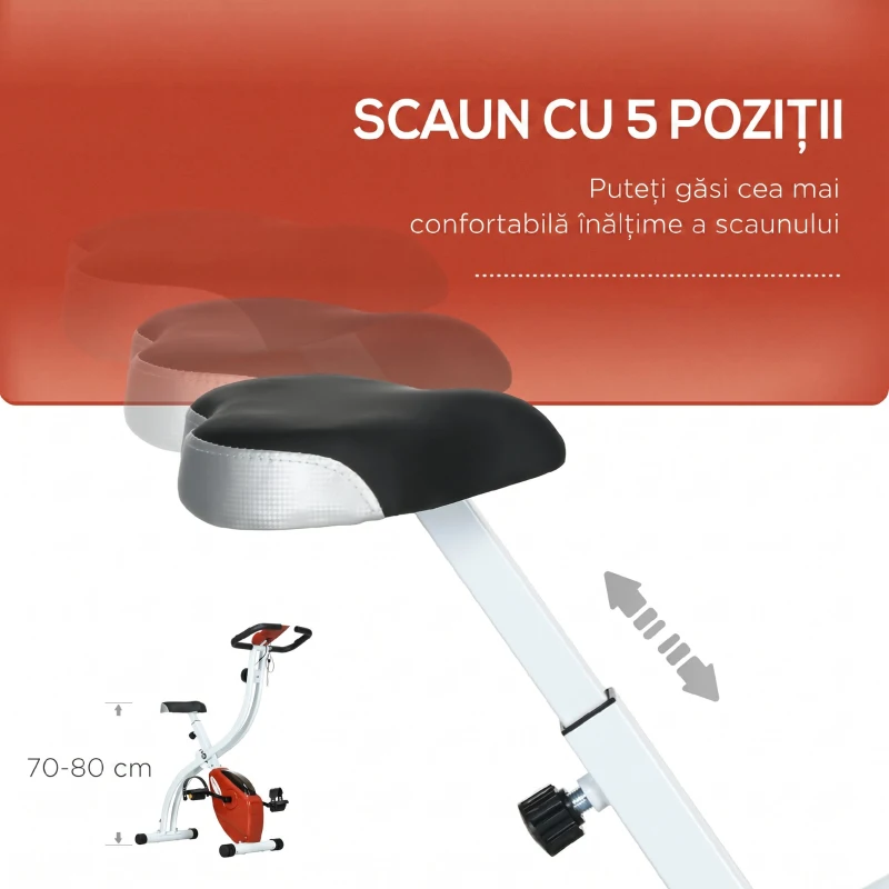 SPORTNOW Bicicletă Fitness Magnetică Pliabilă cu 8 Niveluri de Rezistență, Șa Reglabilă, din Oțel, 97x43x110 cm, Roșu(m-6)