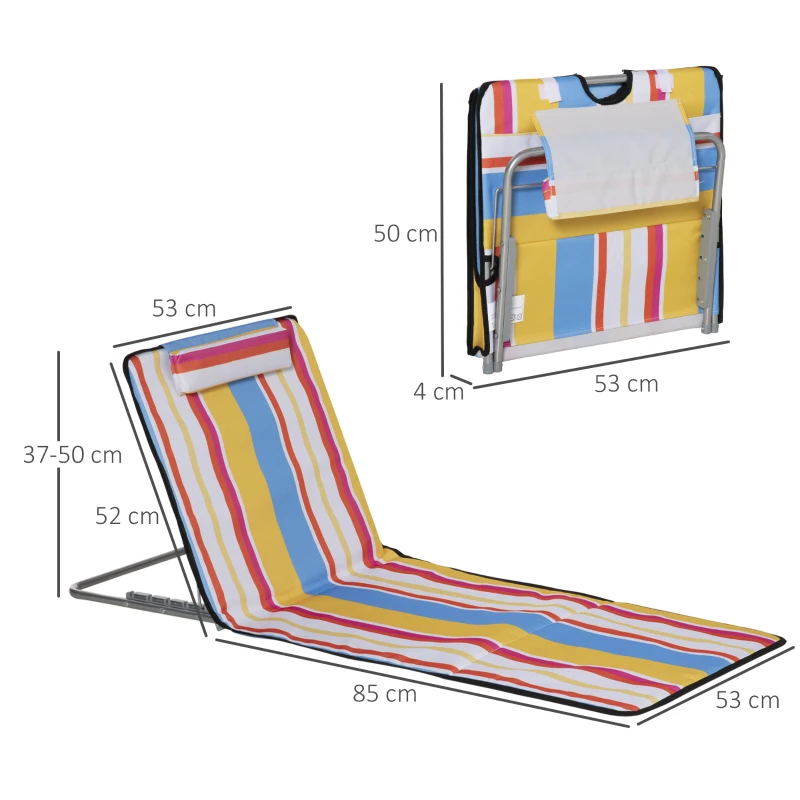 Outsunny Set 2 Sdraio da Spiaggia Pieghevoli con Schienale Regolabile e Poggiatesta, 53x124x35-45 cm, Multicolore