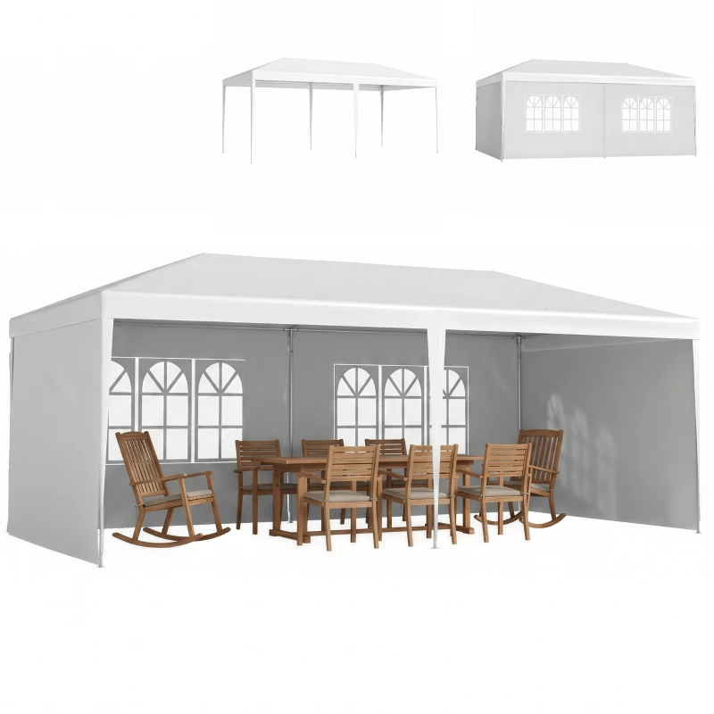Outsunny Tonnelle de jardin, tente de réception avec Fenêtres et parois latérales amovibles, pour fêtes et mariages, 6 x 3 m blanc