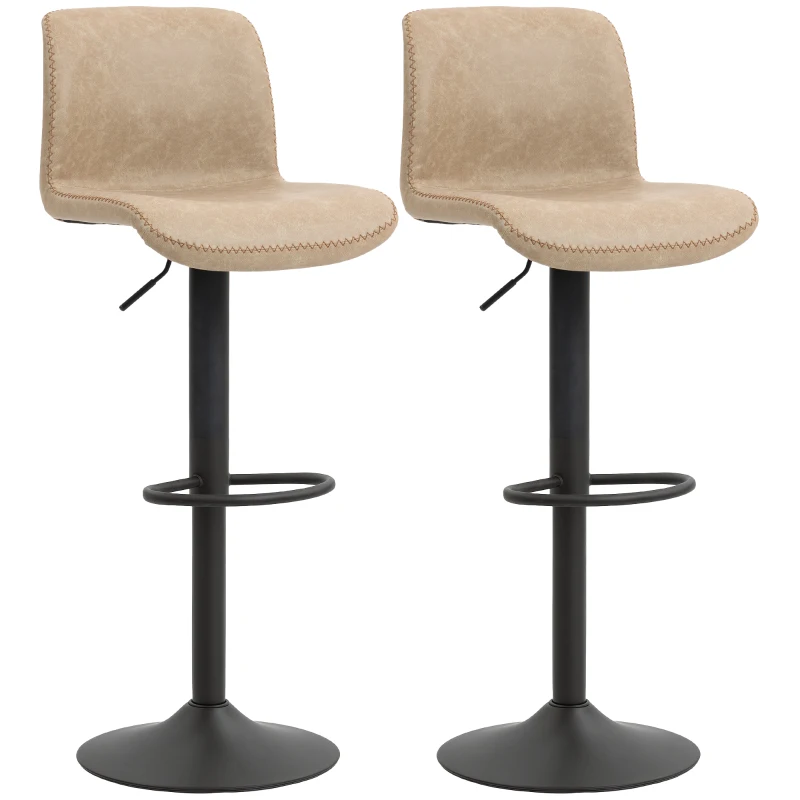 HOMCOM Bar Stools Set of 2, PU Leather Barstools with Backrest and Footrest for Kitchen, Counter, Breakfast Bar, Light Brown