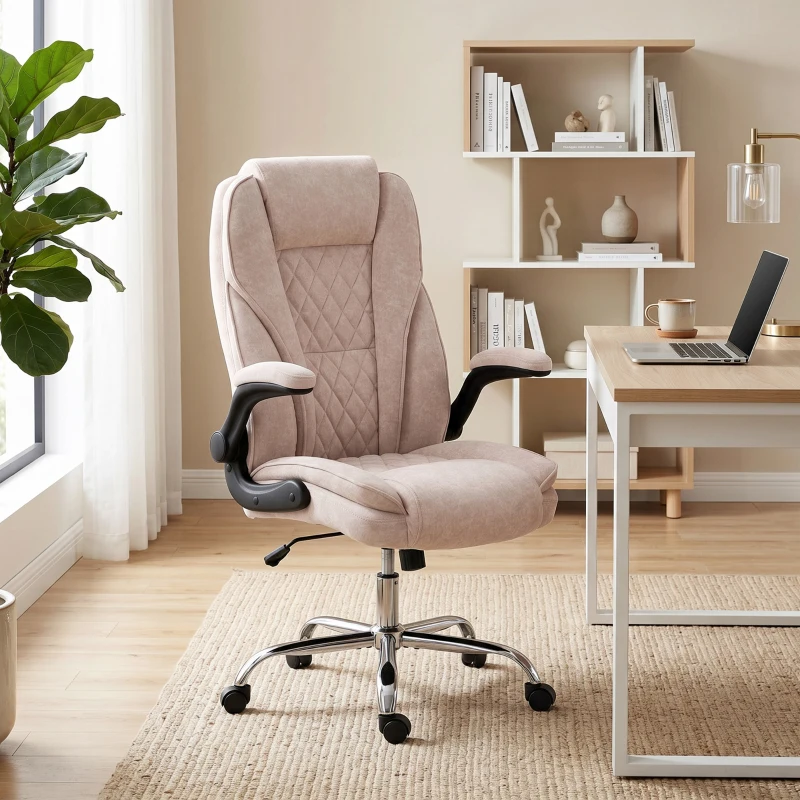 HOMCOM Fauteuil de bureau, chaise bureau ergonomique, hauteur réglable, accoudoirs relevables, 70 x 70 x 114-122 cm, rose