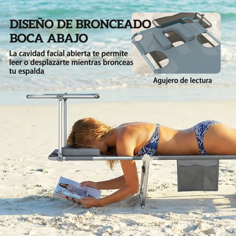 Outsunny Set de 2 Tumbonas Plegables Reclinables con Dosel 360° Orificio Facial Bolsillo Lateral y Textilene 550 g/m² Gris