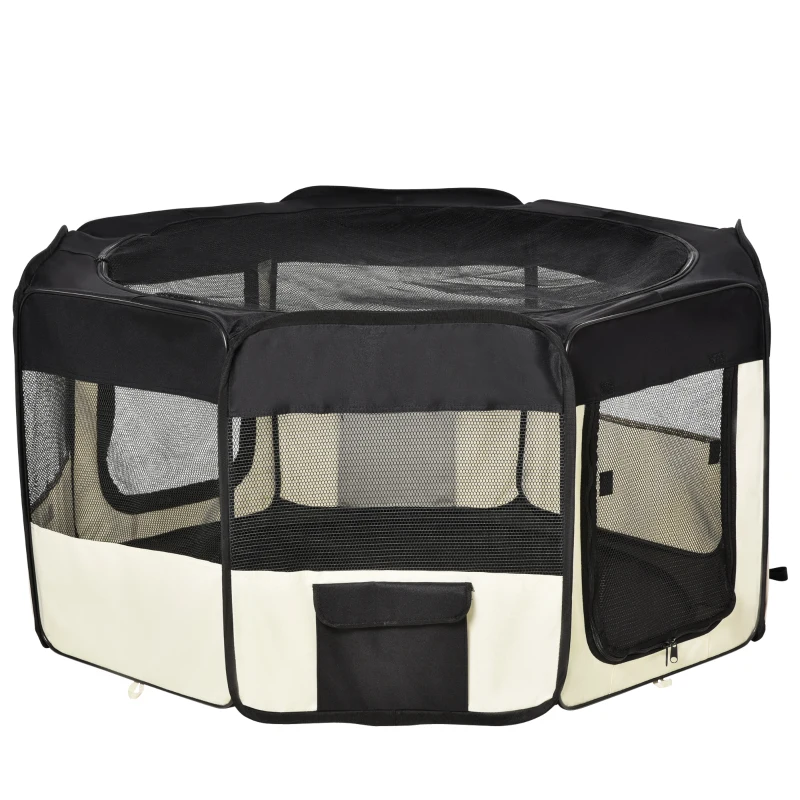 PawHut Parc enclos pliable pour chien chat petits animaux octogonal en tissu Oxford et acier - Ø 120 x 58H cm - noir et crème