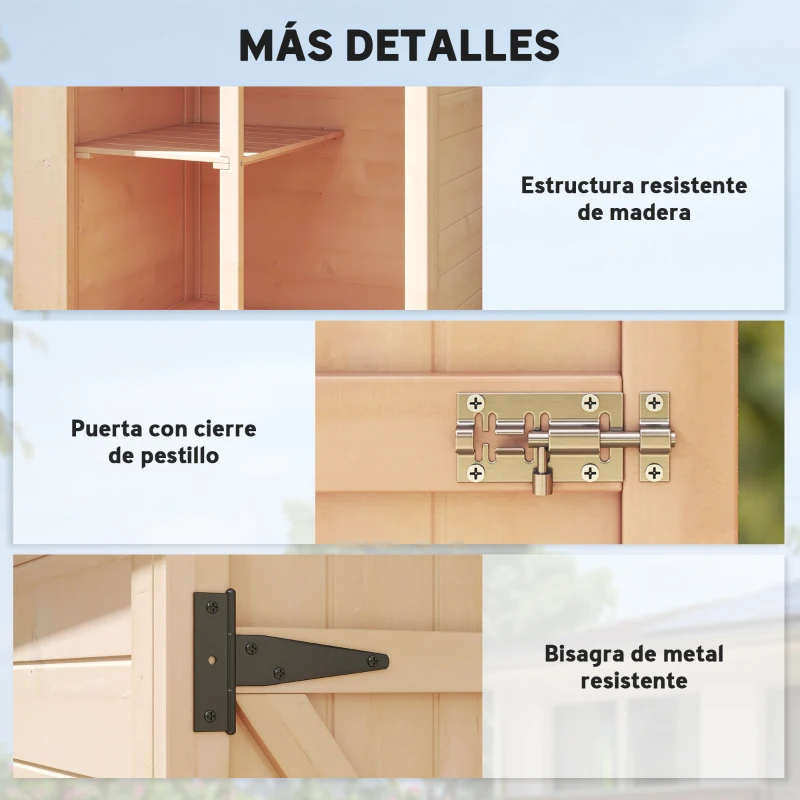 Outsunny Armario de Jardín de Madera para Exterior para Herramientas con 2 Estantes Techo Asfáltico 75x56x115cm Natural