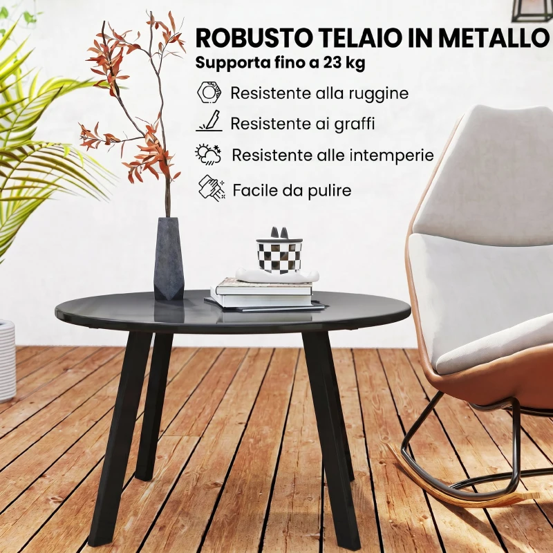 Outsunny Tavolino da Giardino Rotondo in stile Industriale con Piedini Antiscivolo, in Metallo, Ø70x42 cm, Grigio Carbone